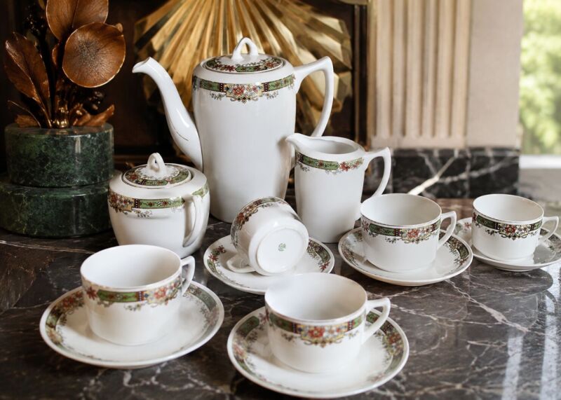 Starožitný porcelánový kávový servis Victoria Czechoslovakia 